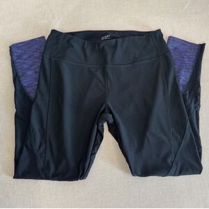 Vogo Athletica Womens Black Purple Mesh Panel Space Dye Leggings Large RN138065